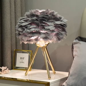 Lampe de table moderne à plumes, abat-jour rond blanc, LED, base E26, support trépied, lumière douce et chaude 3500K, dimmable, éclairage de salon - Product Image 2