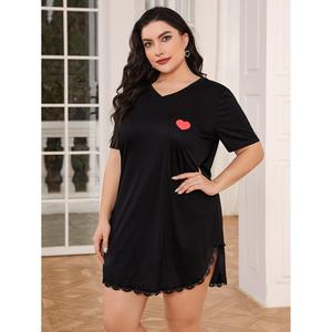 Camisón de Talla Grande para Mujer, con Cuello en V, Manga Corta, Vestido de Dormir Cómodo para Tallas Grandes y Altas, Venta al por Mayor - Product Image 2