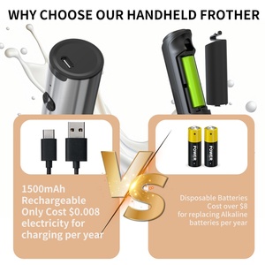 Custom <b>Usb</b> Electric Milk Frother Rechargeable Milk Frother Stainless Steel Coffee Frother with 3 <b>Mixers</b> 3 Speeds - Product Image 2