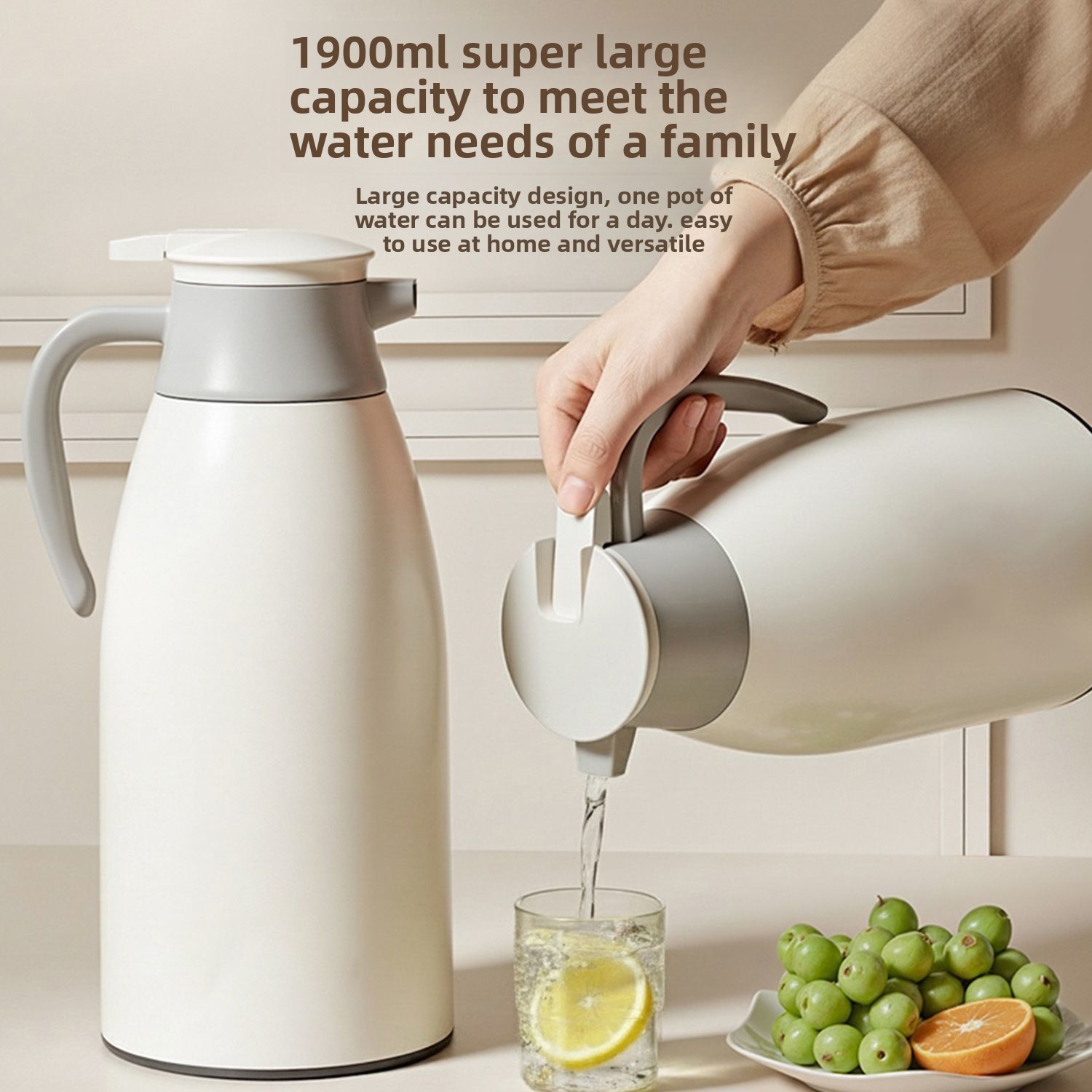 Thermal Insulation Pot Thermos Large Capacity Hot Water Bottle Press-to-Dispense Model Glass Liner Vacuum Flasks Household view 2