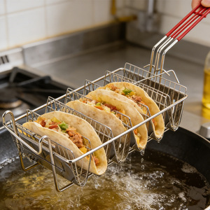 Utensilios de Cocina - <span class=keywords><strong>Tacos</strong></span> Mexicanos, Tortillas, Sushi, Cestas para Freír, Moldes para Freír, Panqueques Finos en Forma de V, Colador de Acero Inoxidable - Product Image 3