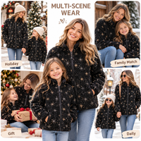 Vestes en polaire sherpa noires à motif flocon de neige assorties pour la famille, pour femmes et filles, vêtements d'extérieur pour les vacances d'hiver, fabricant de marque