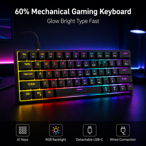 61 Keys 60% Anti-ghosting Led Backlight Ultra-compact Portable Mini Wired Gaming Mechanical Keyboard With Blue <b>Switch</b> For Gamers - Product Image 1