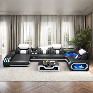 Set di Divani in Pelle Classici Personalizzabili per Salotto e <span class=keywords><strong>Camera</strong></span> da Letto, Divano Letto Angolare per Soggiorno - Product Image 1