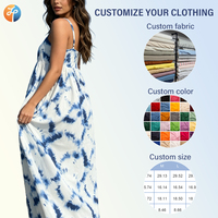 Robe de plage longue pour femme en ramie mélangée tissée tie-dye avec fines bretelles, ventilée pour l'été, personnalisable OEM/ODM