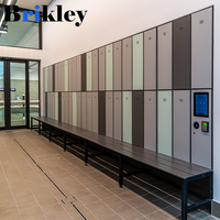 Armario con Casilleros HPL para Oficina en Casa Brikley, Casilleros para Vestuario, Bancos, Estructura Resistente al Agua y Desmontable, Garantía de 5 Años