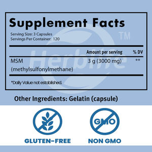 OEM Gran Venta - Personalizable - MSM, Apoya el Cabello, la Piel, las Uñas y las Articulaciones, Sin OMG, Sin Gluten, 3000 mg por Porción, 360 Cápsulas - Product Image 2