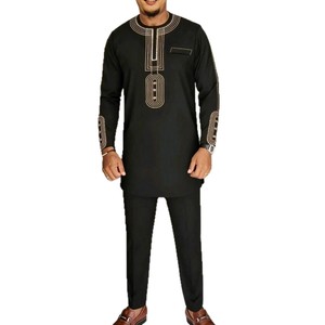 Nouveau Costume Dashiki Africain 2 Pièces pour Hommes, Manches Longues Brodé en Fausse Fourrure, Élégant, Mariage, Luxe, Quatre Saisons - Product Image 2