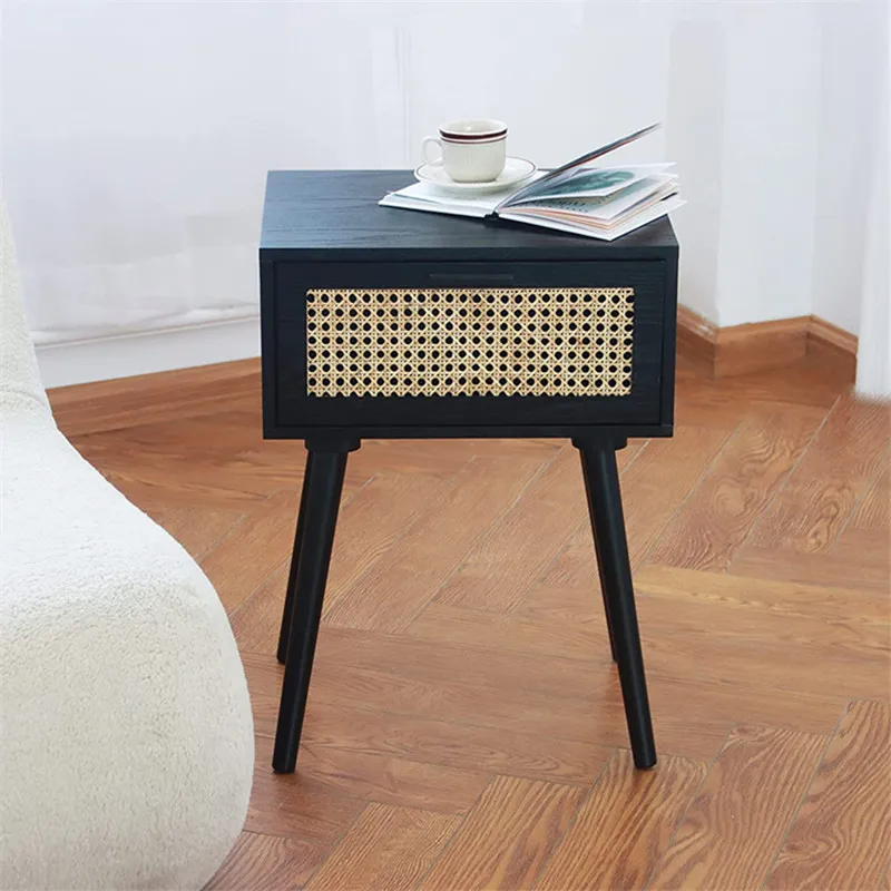 Natural Rattan Bedside Table Nightstand Rattan Side Table with Drawer