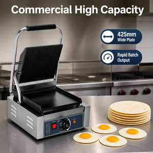 Prensa de contacto eléctrica comercial de un solo cabezal 220V, plancha plana para sándwiches, panini, hamburguesas, filetes, para cafeterías, restaurantes y cocinas. - Product Image 4