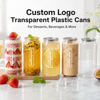 Boîtes de soda en plastique PET transparentes avec logo personnalisé, motif à anneau de traction, ouverture facile pour les boissons gazeuses