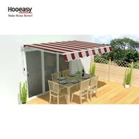 Auvents rétractables manuels Hooeasy pour balcon et terrasse, économiques, simples, à rayures, en tissu, avec bras pliants en aluminium