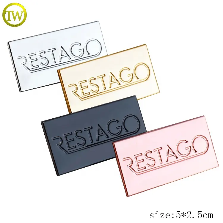 Bolsas de cuero personalizadas, fabricante de placas de grabado de metal, tapas de forma rectangular, etiqueta de decoración de metal