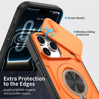 Funda Protectora para Teléfono con Cubierta Deslizante para Cámara, para iPhone 17 16 15 Pro Max, con Anillo de Soporte de 360 Grados, Anticolisión, TPU y PC