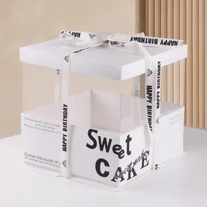 Klar Plastikboxen für Kuchen mit Band faltedeckel transparent hochzeit Geburtstag Kuchen Verpackungsbox für Handwerk