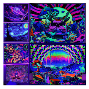 Trang trí phòng ngủ đầy màu sắc Bán hàng nóng phát sáng trong bức tường tối treo ảo giác tùy chỉnh huỳnh quang Backdrop UV tấm thảm - Product Image 2