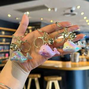 Electroplated Acrylic Dolphin Keychain Colorful Pendant Cute <b>Bag</b> <b>Charm</b> with Bell for Students - Product Image 2