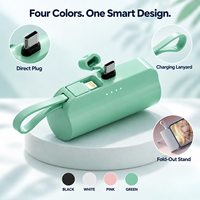 Batterie externe mini sans fil 5000 mAh avec prise directe, chargeur portable avec câble intégré, support de téléphone et affichage LED de la puissance