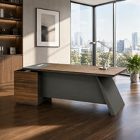 Bureau de direction bicolore en noyer, écologique, avec armoire de rangement mobile, certifié BIFMA, en acier renforcé, robuste, moderne, pour villa