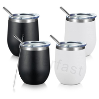 Gobelet à vin Double paroi isolé sous vide, en verre, avec couvercle et pailles, en acier inoxydable, 12 Oz, meilleure vente,