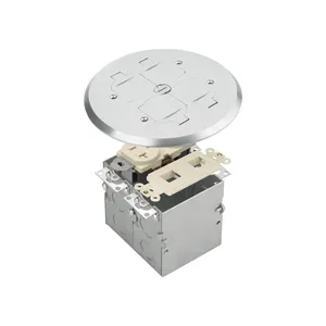Two Gang Nickel Plated Brass Floor Box Socket with TR Receptacle and Datacom