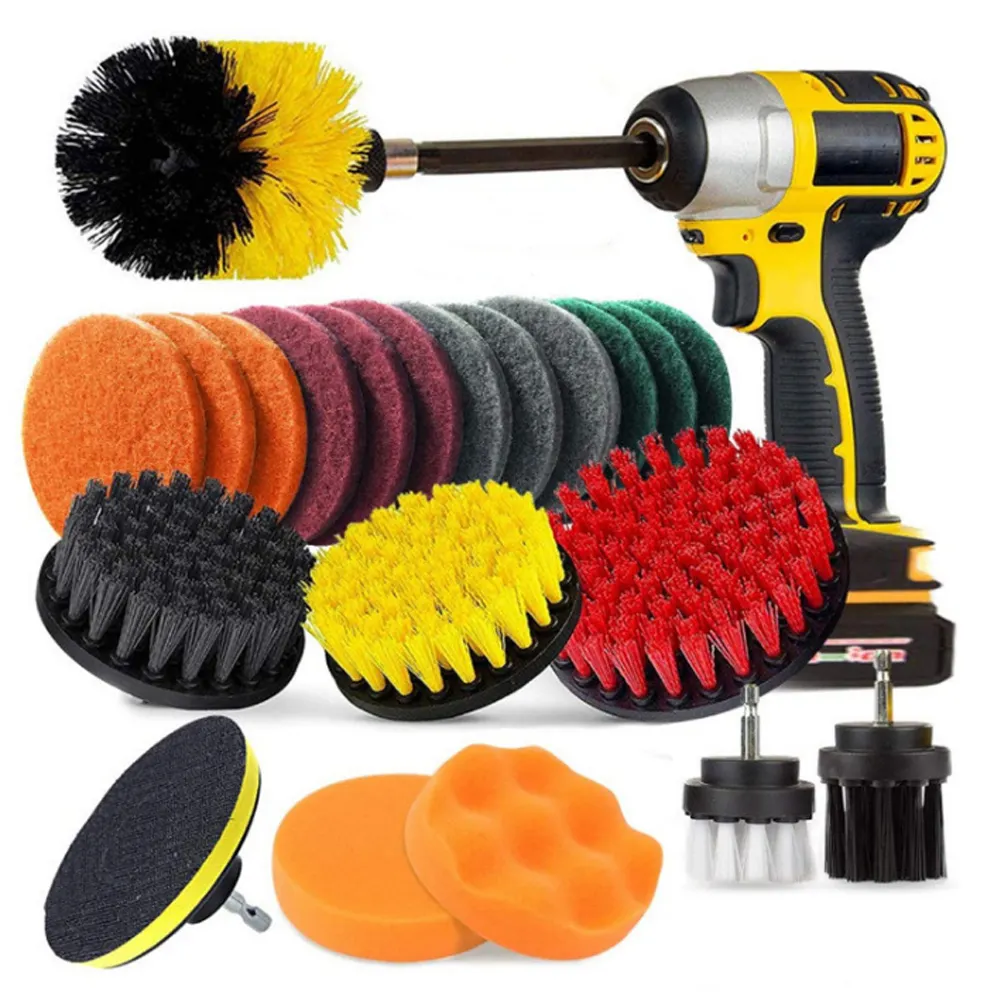 22 Stuks Elektrische Boor Reinigingsborstel Set Scrub Pads Spons Badkameroppervlakken Kuip Tegel Power Scrubber Borstel Reinigingsset Auto Wiel