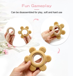 Juguetes Mordedores para Bebés Libres de BPA, Anillo de Madera con Forma de <span class=keywords><strong>Cactus</strong></span> Navideño para Niños, <span class=keywords><strong>Mordedor</strong></span> de Silicona No Tóxica con Forma de Flor - Product Image 4