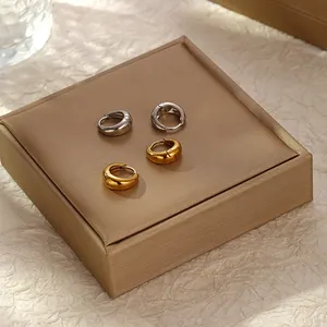 2024 Fashion Custom 18K Gold Plated Stainless Steel Earrings For Women Jewelry Hoop Circle Clip Fine Jewelry Earrings