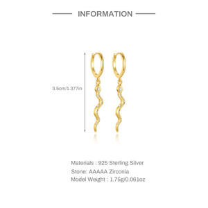 S925 Sterling <b>Silver</b> Personality Simple Zicon Snake Charm <b>huggies</b> Hoop <b>Earrings</b> - Product Image 6