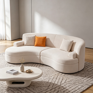 Sofá Seccional Curvo de Tela Moderna con Brazos Acolchados, Respaldo Firme y Patas de Madera, Juego de Muebles Tapizados para Sala de Estar - Product Image 3