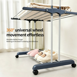 Space-saving Multilayer Foldable Adjustable Stainless Steel <b>Clothes</b> Drying Stand with Lockable Universal Casters for Indoor - Product Image 2