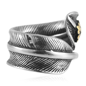 Men's <b>Titanium</b> Steel Feather <b>Ring</b> Two-tone Punk Style Stainless Steel Jewelry Gift 240203 - Product Image 2
