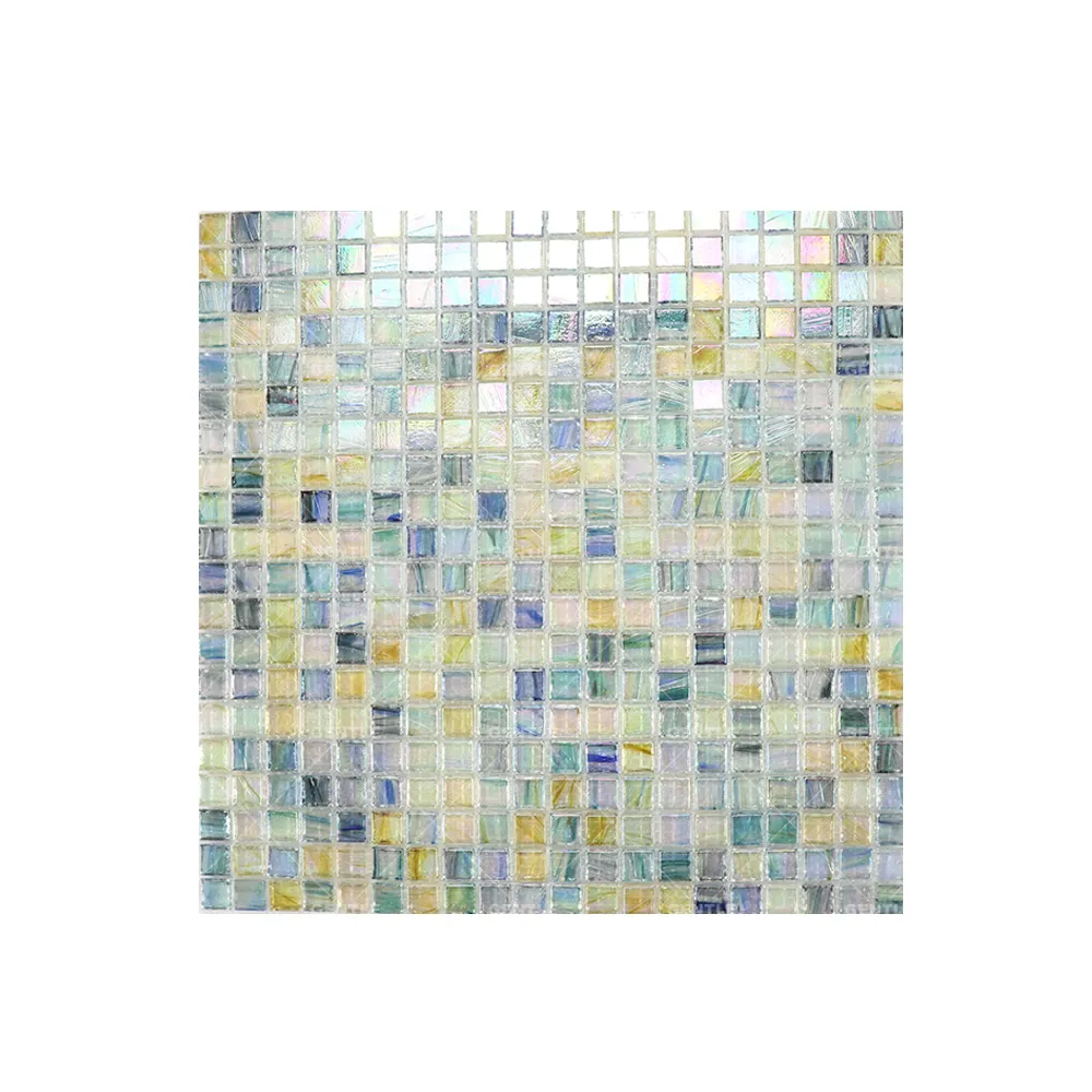 Ilusión Color Hot Melt Mosaic Glass Ice Jade variación color 15*15mm mosaico de vidrio para cocina backsplash