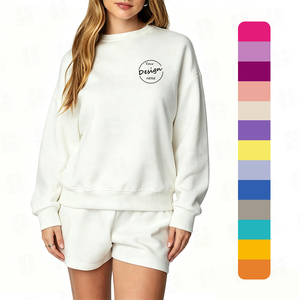 High Quality Custom Screen Print Active Wear Sweatshirt Women's 380Gsm Thick Soft Fleece Oversized <b>Crewneck</b> Sweatshirt - Product Image 4