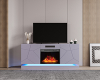 Meuble TV moderne en MDF blanc brillant avec panneau en bois éclairé par LED, unités de table TV pour hôtel, salon