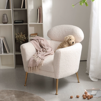Fauteuil inclinable en fausse fourrure crème, fauteuil d'appoint moderne, fauteuil de détente avec pieds en métal doré pour salon, salle à manger, bar à domicile, certifié BSCI