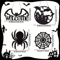 Décoration murale en bois creux pour Halloween, 4 pièces - Chauve-souris, Maison hantée, Araignée géante, Toile d'araignée. pour les fêtes, la récolte, le Nouvel An.