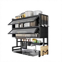 Étagère de rangement pour cuisine à poser sur l'évier, en métal avec portes vitrées, pour l'organisation du comptoir, noir mat