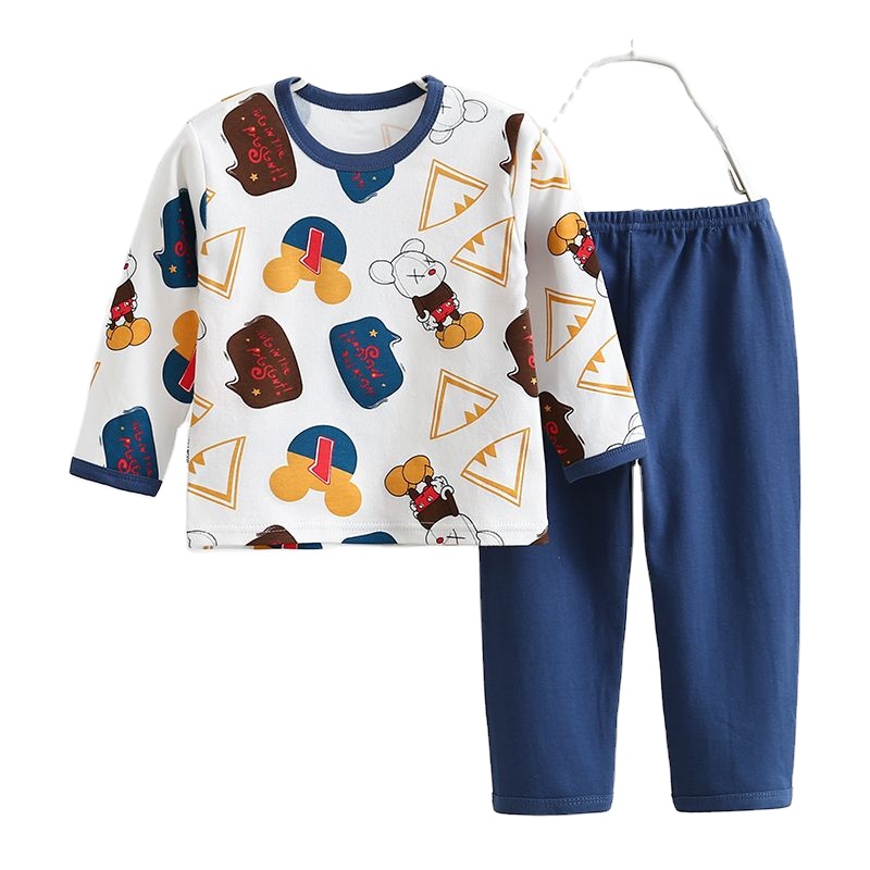 2021 cartoon pattern kid solid pajamas set girl clothing set for autumn