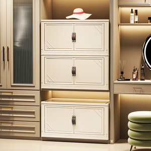 Armoire ménagère en plastique de grande capacité Boîte de rangement pliable avec poulies Organisateur à double porte ouverte pour le rangement à domicile - Product Image 4