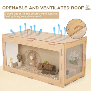 Jaula para Hámster de Madera Natural Ecológica para Arquitectura de Jardín, Hábitat Espacioso, Diseño Abierto Ventilado, Cama Moderna para Mascotas - Product Image 6
