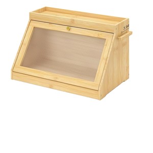 Caja de pan de bambú para encimera de cocina con tapa, organizador de madera maciza para postres y condimentos - Product Image 2