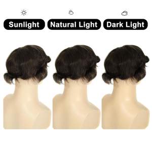 Topunique - Tupé de Cabello Remy Brasileño para <span class=keywords><strong>Hombre</strong></span>, 90% Cabello Natural, Ultrafino de 0.03mm, Hecho a Mano, Sin Nudos, con Base de PU de 10x8 Pulgadas - Product Image 6