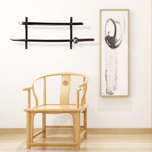 Support <span class=keywords><strong>mural</strong></span> rotatif en bois et velours à 2 niveaux pour épée de samouraï, avec crochet rembourré réglable – Meilleure vente - Product Image 4