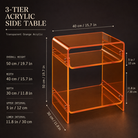 Étagère de rangement ouverte à trois niveaux transparente orange personnalisée avec coins arrondis pour le salon, l'hôtel, la décoration de la maison, table d'appoint en acrylique