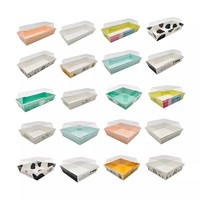 Boîte de boulangerie en plastique et papier avec couvercle transparent pour sandwichs, mochi, pâtisseries, gâteaux, desserts, plats à emporter, aliments cuits, emballages de vente au détail