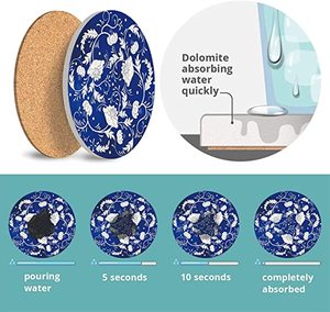 Sous-verre en céramique absorbant bleu et blanc avec support par machine d'impression UV, vente en gros - Product Image 4