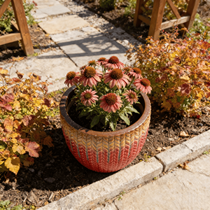 Pot de fleurs en céramique de style américain, motif feuille rouge-or émaillé, avec trou de drainage – Jardinière écologique et durable pour le jardin - Product Image 2