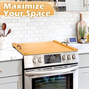 Couvercle supérieur de poêle en bambou en bois, planche à découper couvercle supérieur de poêle panneau de nouilles brûleur de poêle couvertures de gaz - Product Image 6