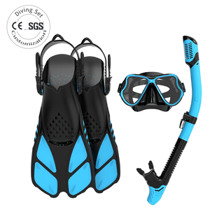 Set Más Vendido de Máscara de Buceo Antivaho de Cristal Templado, <span class=keywords><strong>Snorkel</strong></span> y <span class=keywords><strong>Aletas</strong></span> Ajustables - Product Image 1